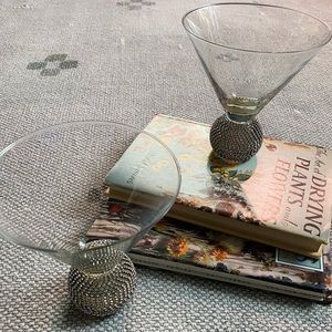 Rhinestone Stem Martini Glasses - 1 Pair